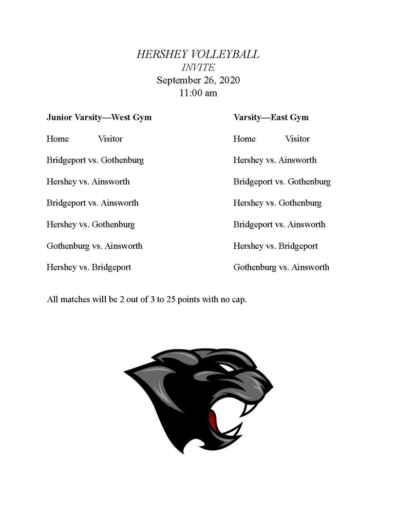 Hershey JV & Varsity Volleyball Tournament Information - September 26
