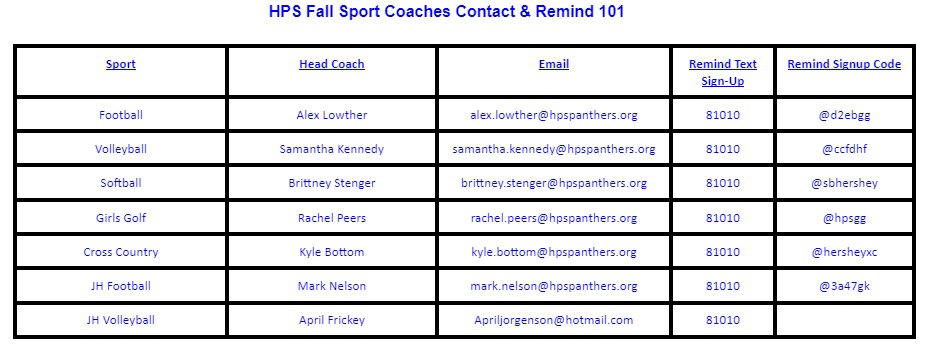 Fall Sports Contact